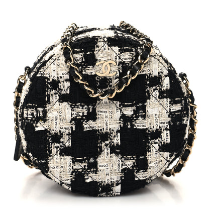 Chanel Tweed Quilted Round Clutch With Chain Black Ecru White 1 of 10