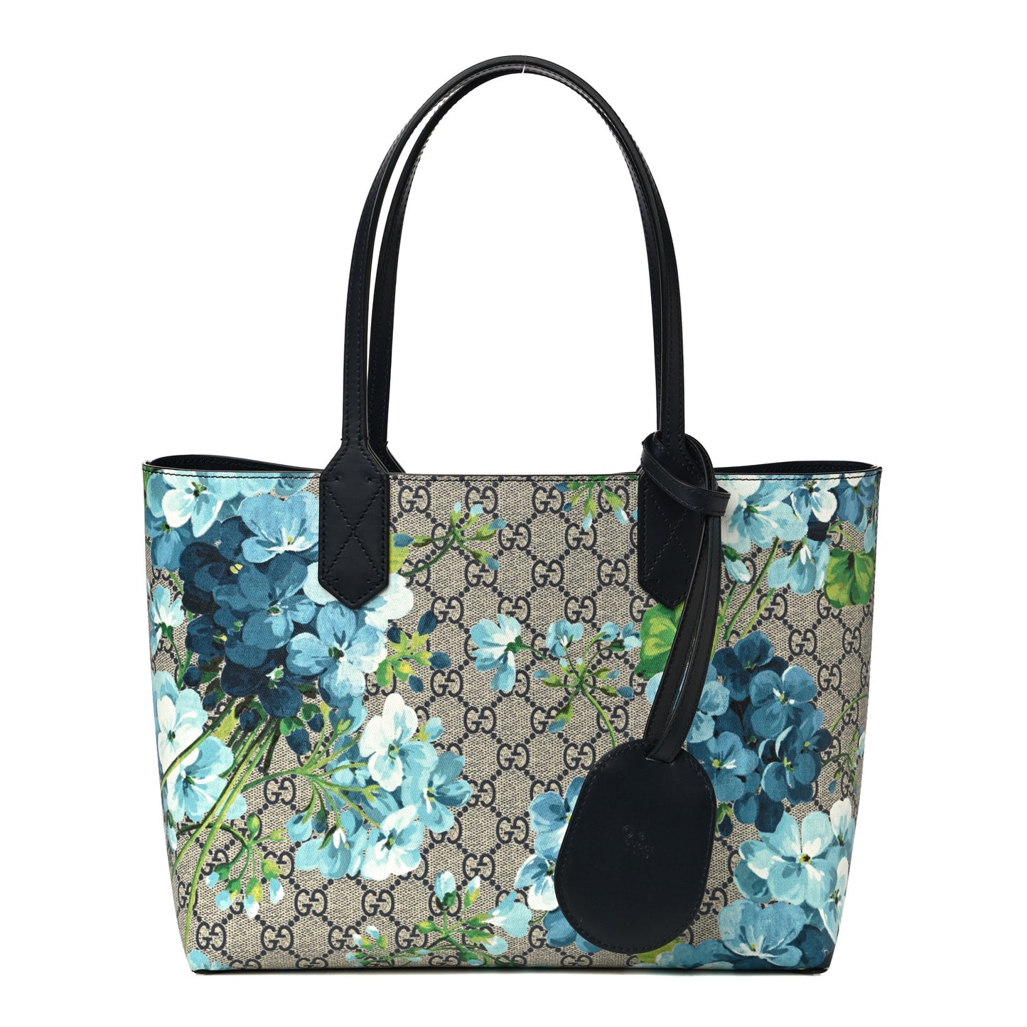 GG Supreme Monogram Blooms Small Reversible Tote Beige Blue Navy