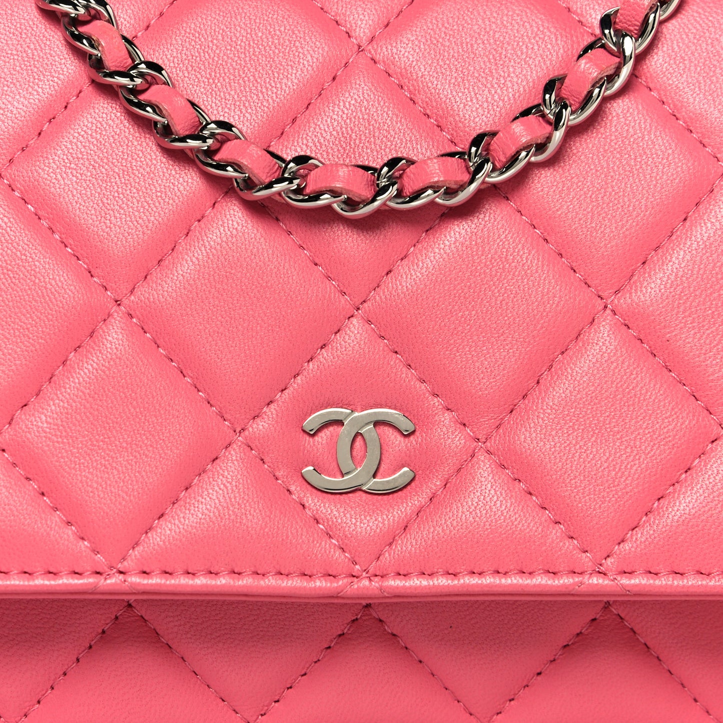 Lambskin Quilted Wallet On Chain WOC Pink