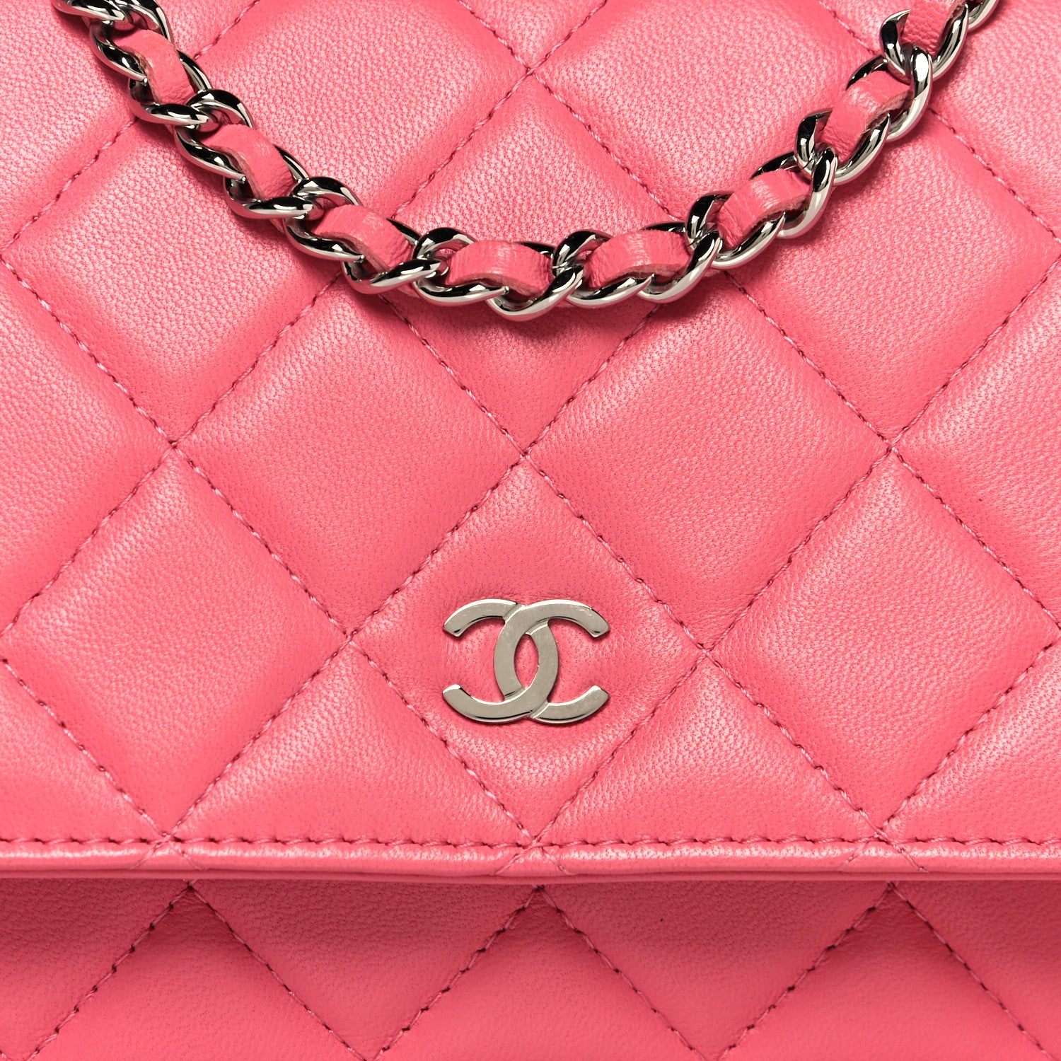 Chanel Lambskin Quilted Wallet On Chain WOC Pink 8 of 15