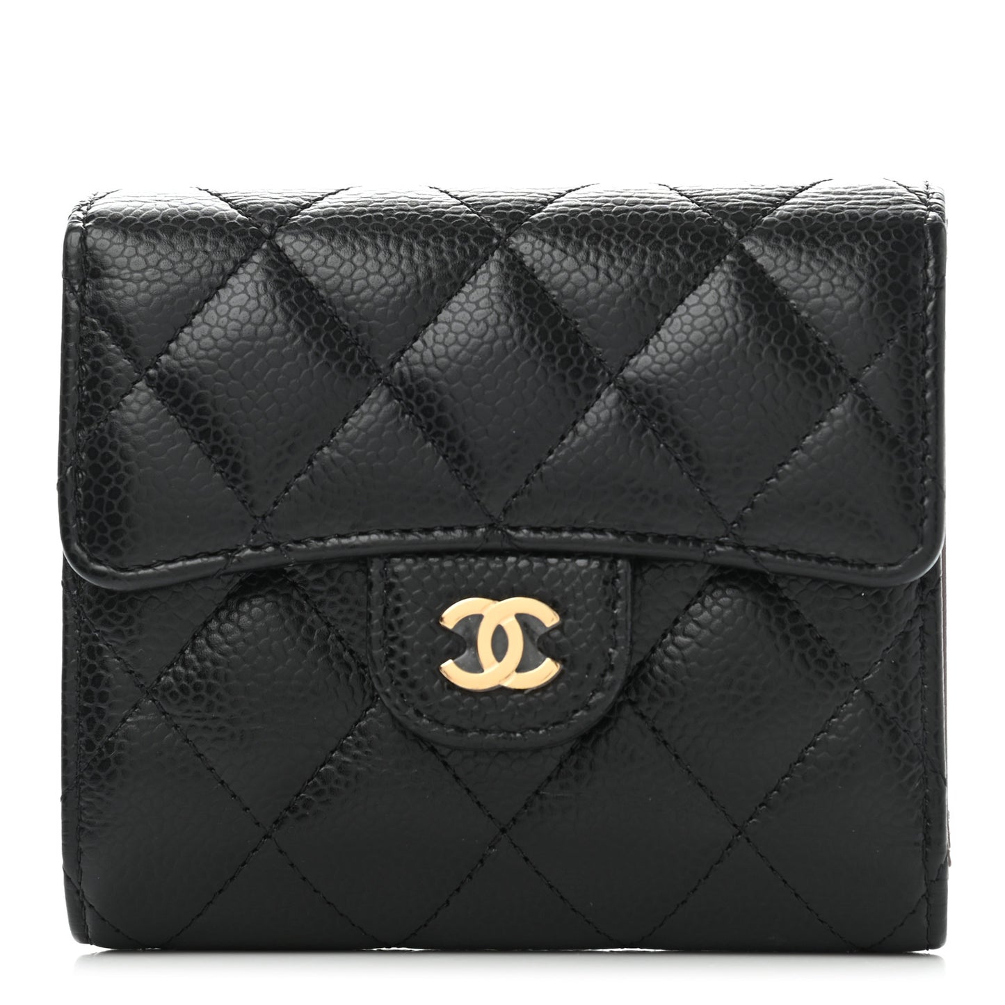 Caviar Quilted Compact Flap Wallet Black
