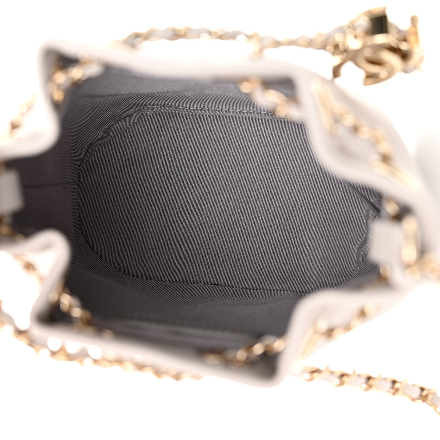 Calfskin Stitched Chain Bucket Bag Light Grey