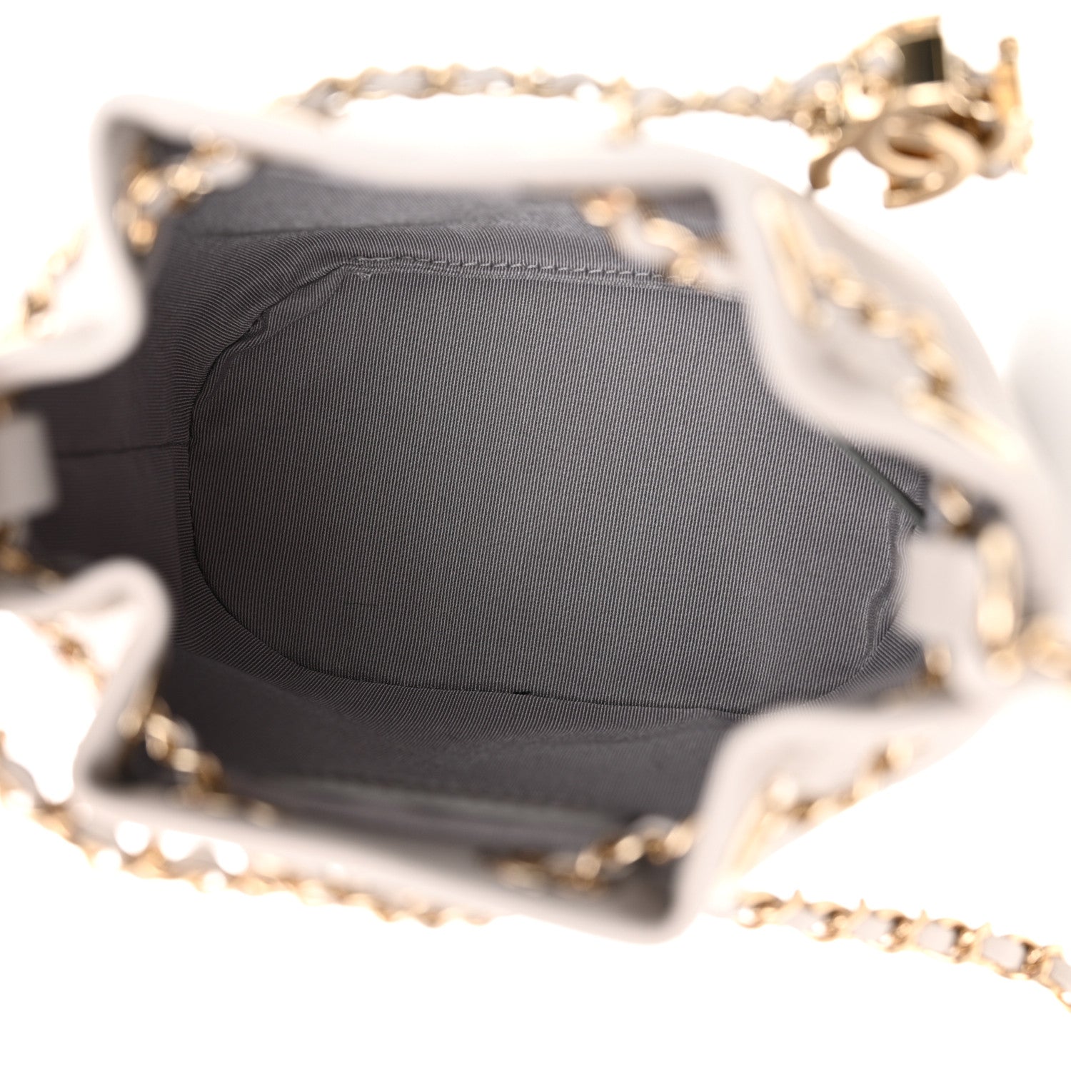 Chanel Calfskin Stitched Chain Bucket Bag Light Grey 5 of 11