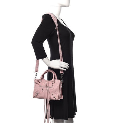Balenciaga Agneau Classic Silver Hardware Mini City Logo Strap Pale Rose Black 2 of 10