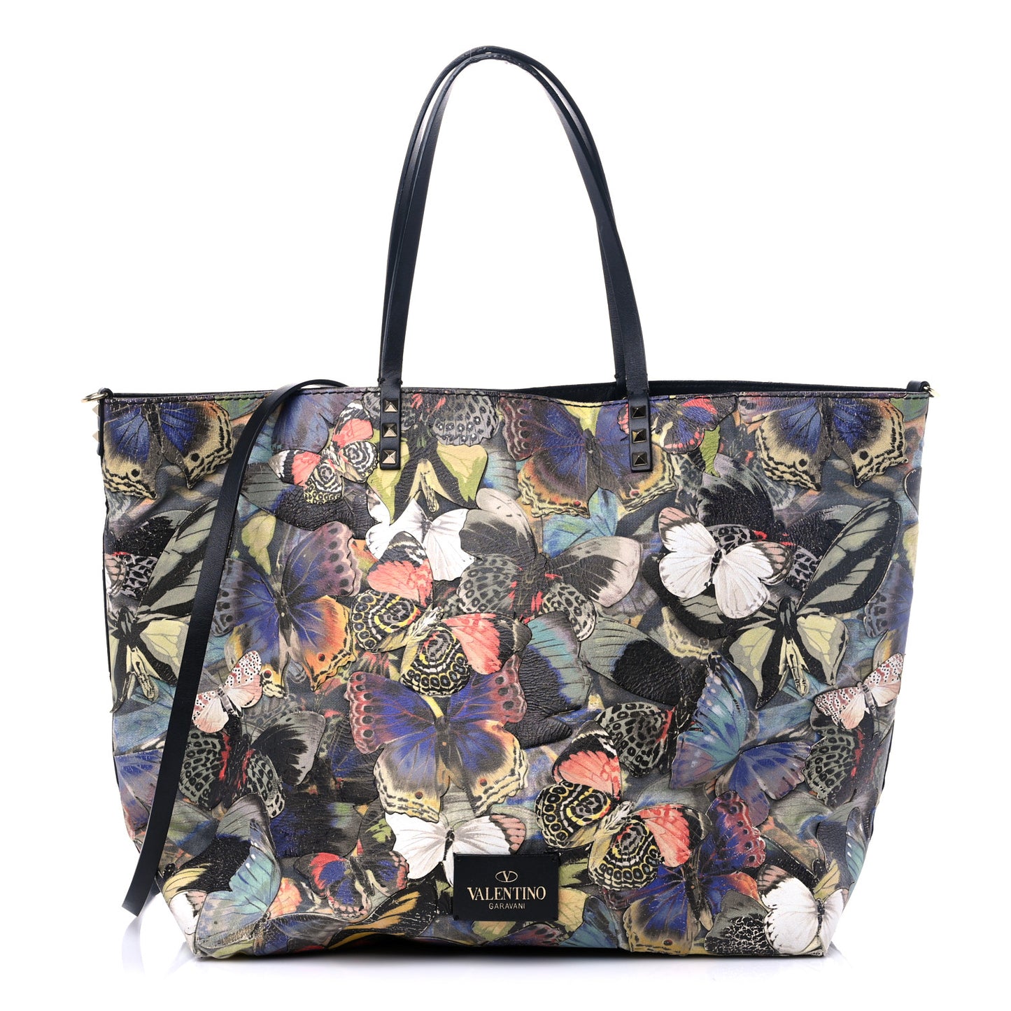 Calfskin Camubutterfly Rockstud Crossbody Tote Multicolor