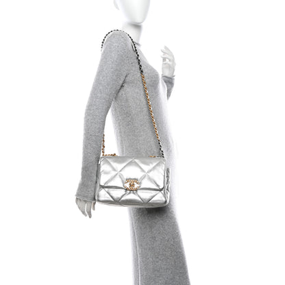 Chanel Metallic Goatskin Quilted Medium Chanel 19 Flap Silver 2 of 10