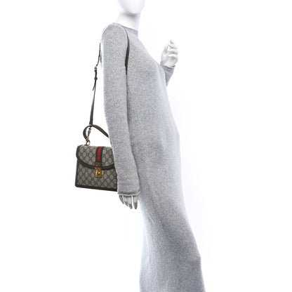 Gucci GG Supreme Monogram Textured Dollar Calfskin Web Small Ophidia Padlock Top Handle Bag Beige Ebony New Acero 2 of 11