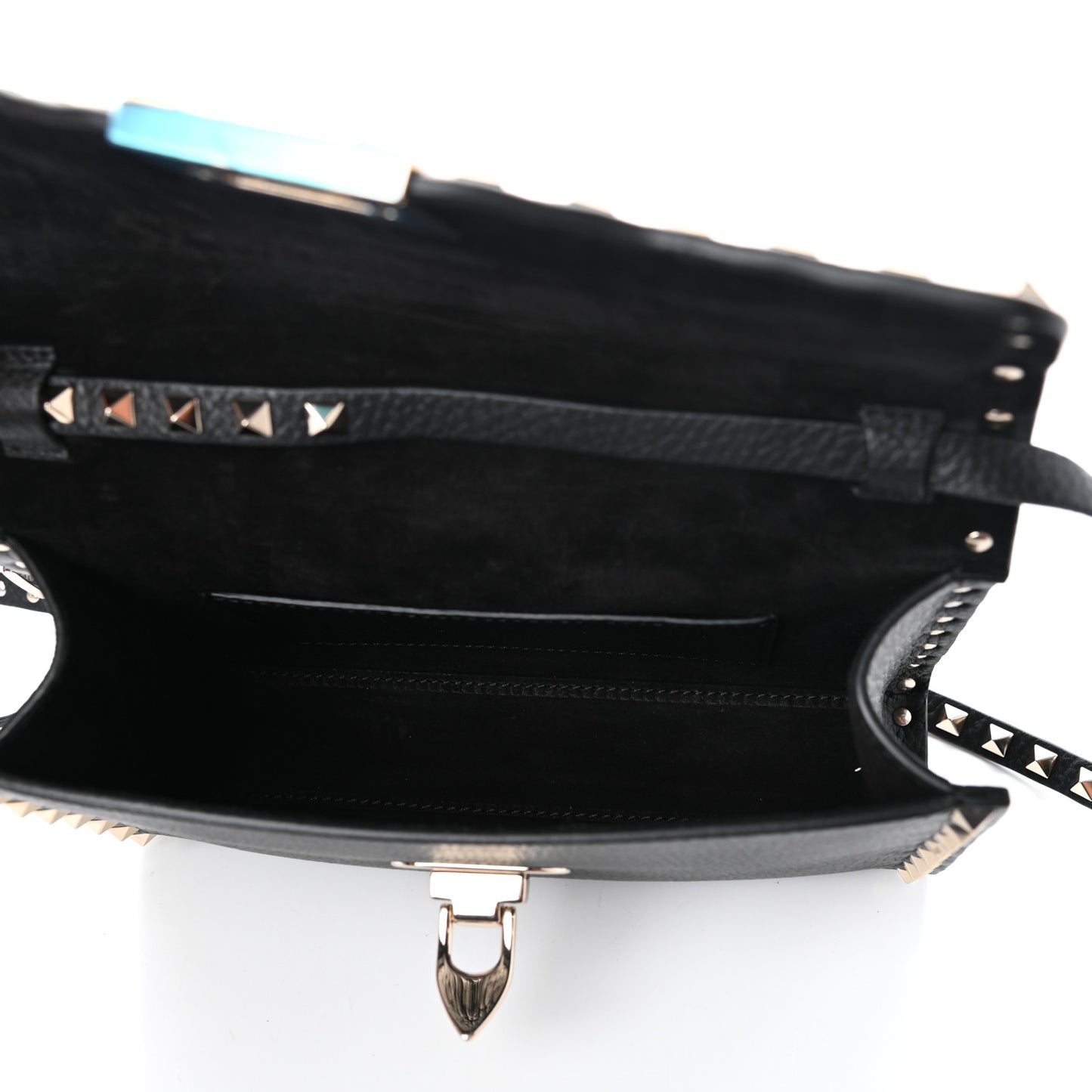 Pebbled Calfskin Medium Rockstud Flip Lock Crossbody Bag Black