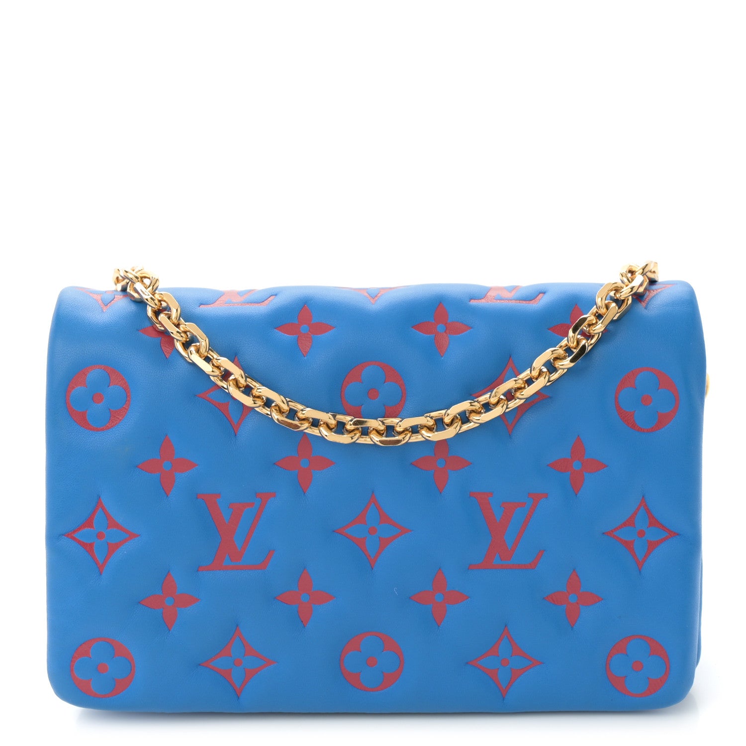 Louis Vuitton Lambskin Embossed Monogram Vuittamins Pochette Coussin Blue Red 1 of 10