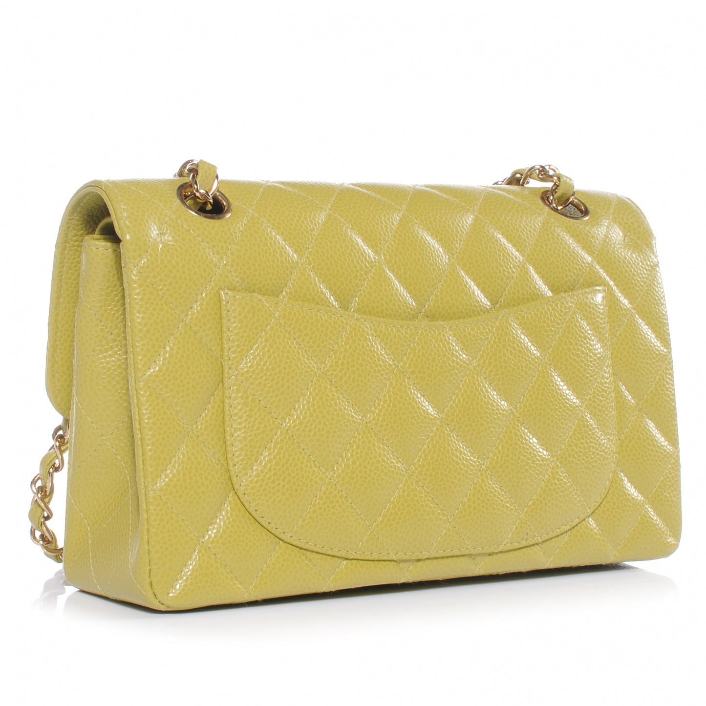 Caviar Quilted Small Double Flap Chartreuse
