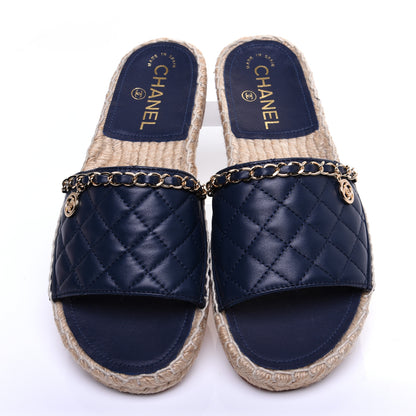 Chanel Lambskin Quilted CC Espadrille Slip On Sandals 37 Navy 7 of 12