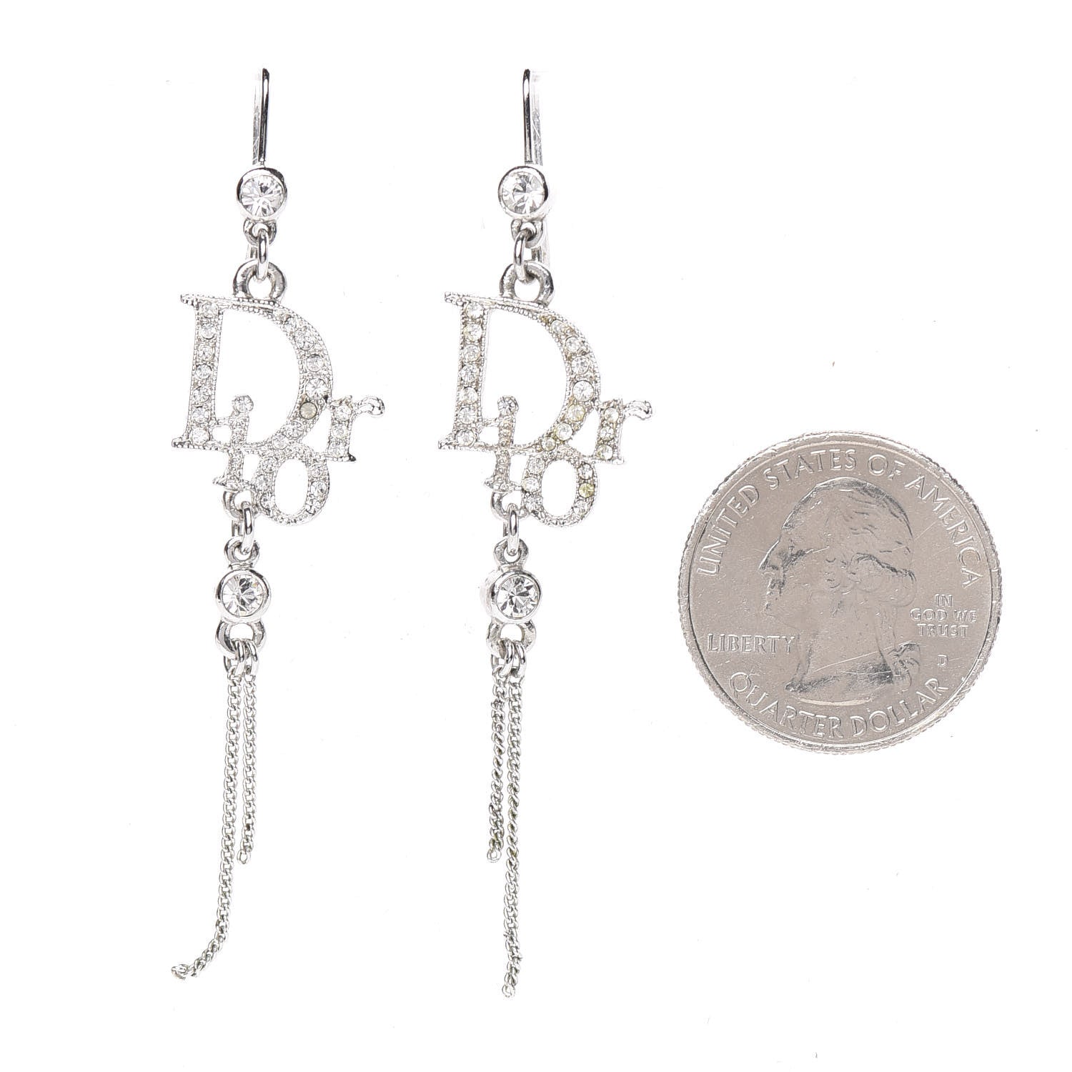Christian Dior Crystal Signature Drop Earrings Silver 2 of 5