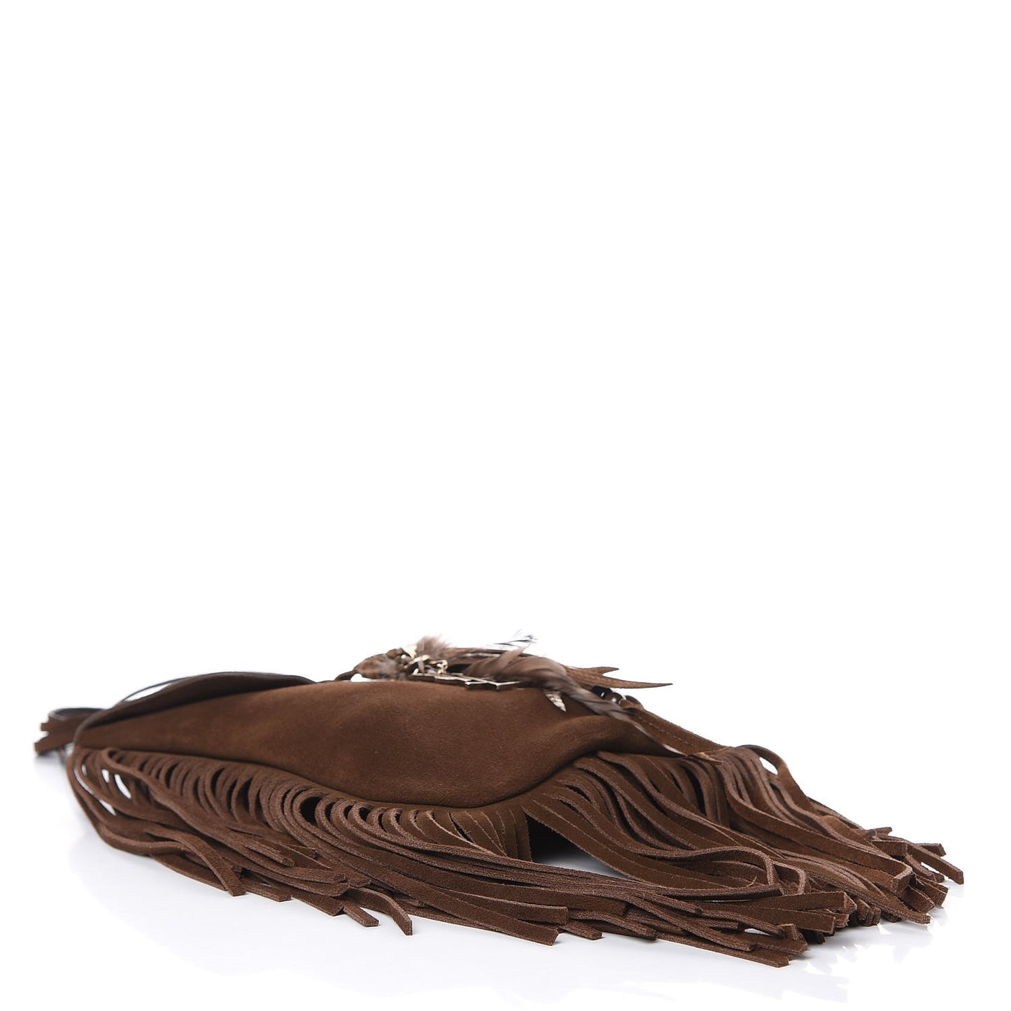 Suede Fringe Flat Anita Crossbody Bag Coffy Marrone