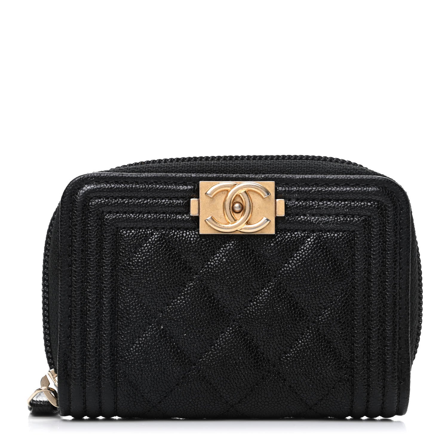 Chanel Caviar Quilted Boy Zip Around Coin Purse Wallet Black 1 of 11