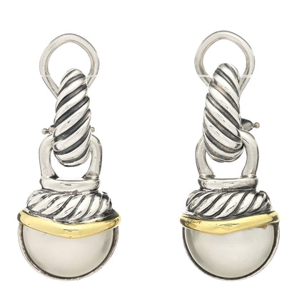 David Yurman Sterling Silver 14K Yellow Gold Pearl Cable Drop Earrings 1 of 4