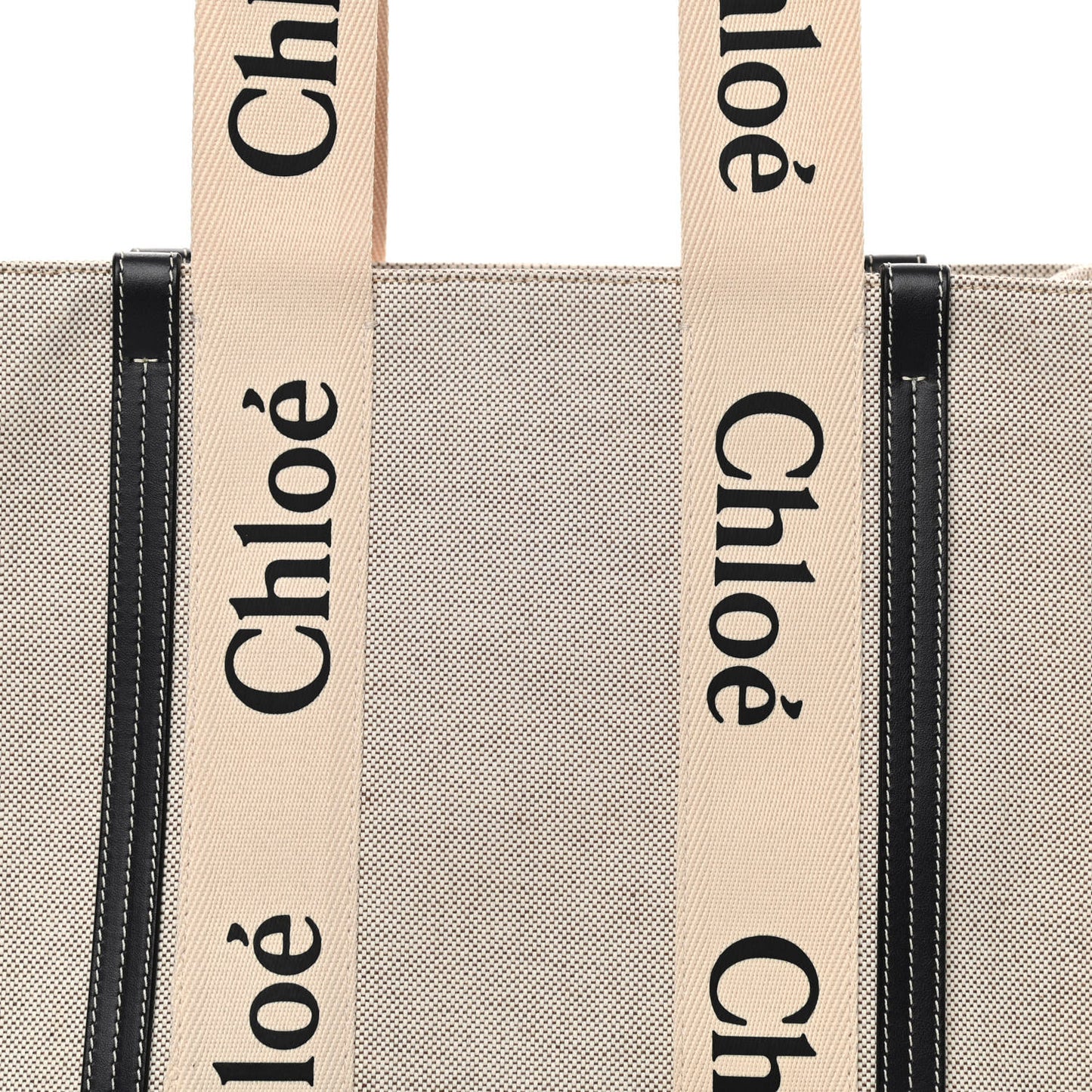 Cotton Calfskin Medium Woody Ribbon Tote White Black