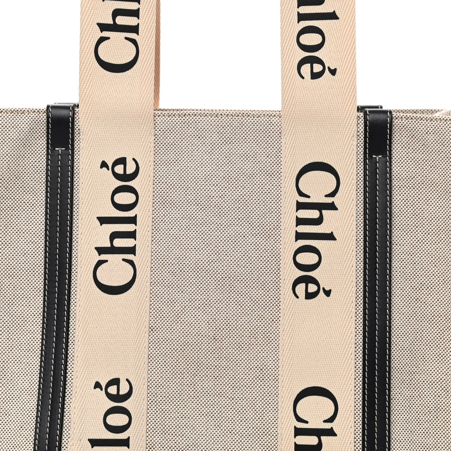 Chloe Cotton Calfskin Medium Woody Ribbon Tote White Black 8 of 11