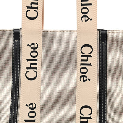 Chloe Cotton Calfskin Medium Woody Ribbon Tote White Black 8 of 11