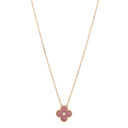 Van Cleef & Arpels 18K Rose Gold Diamond Rhodonite Vintage Alhambra Pendant Necklace 1 of 6