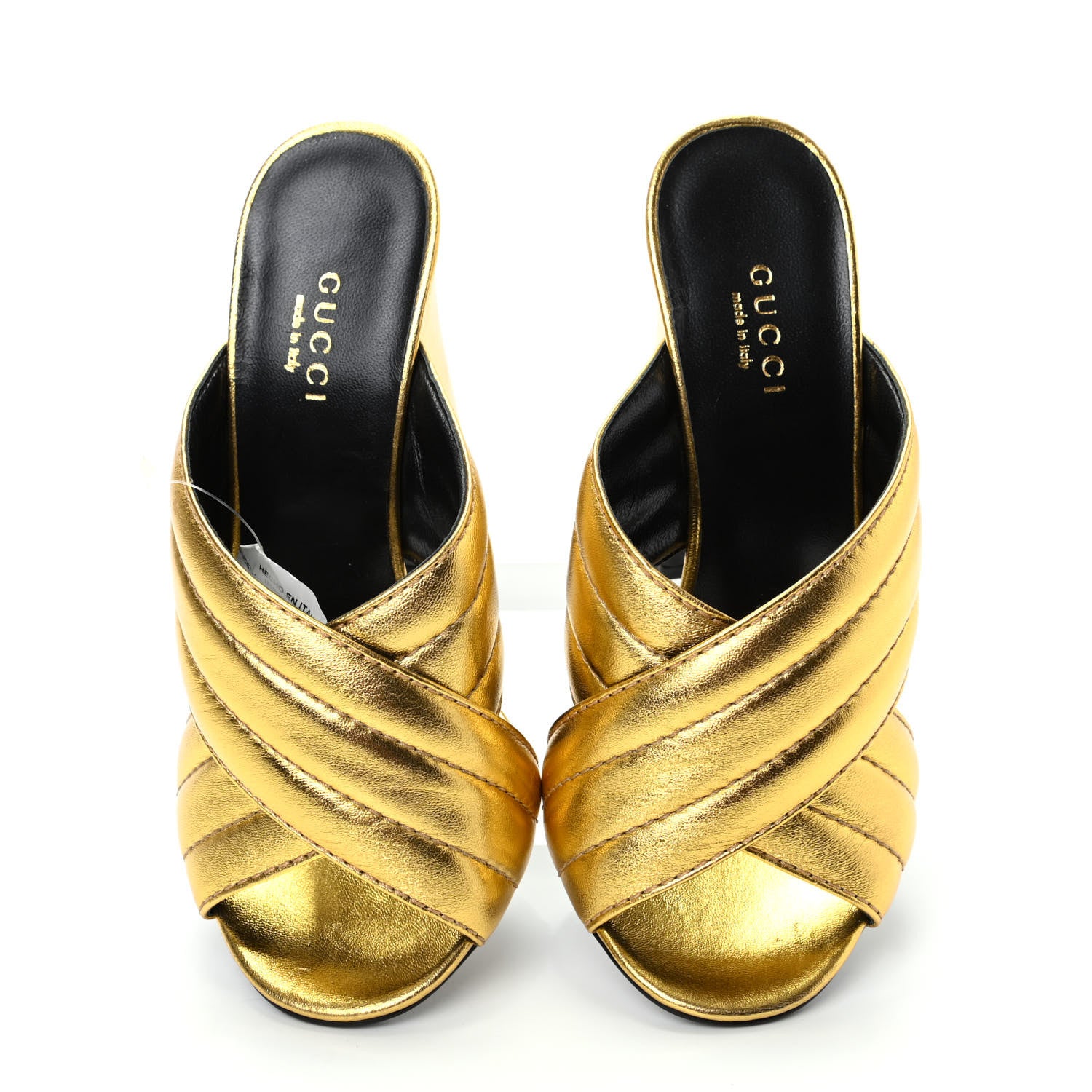 Gucci Metallic Nappa Webby Crossover High Heel Slide Sandals 35 Oro Vecchio 5 of 9