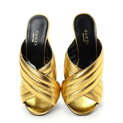 Gucci Metallic Nappa Webby Crossover High Heel Slide Sandals 35 Oro Vecchio 5 of 9