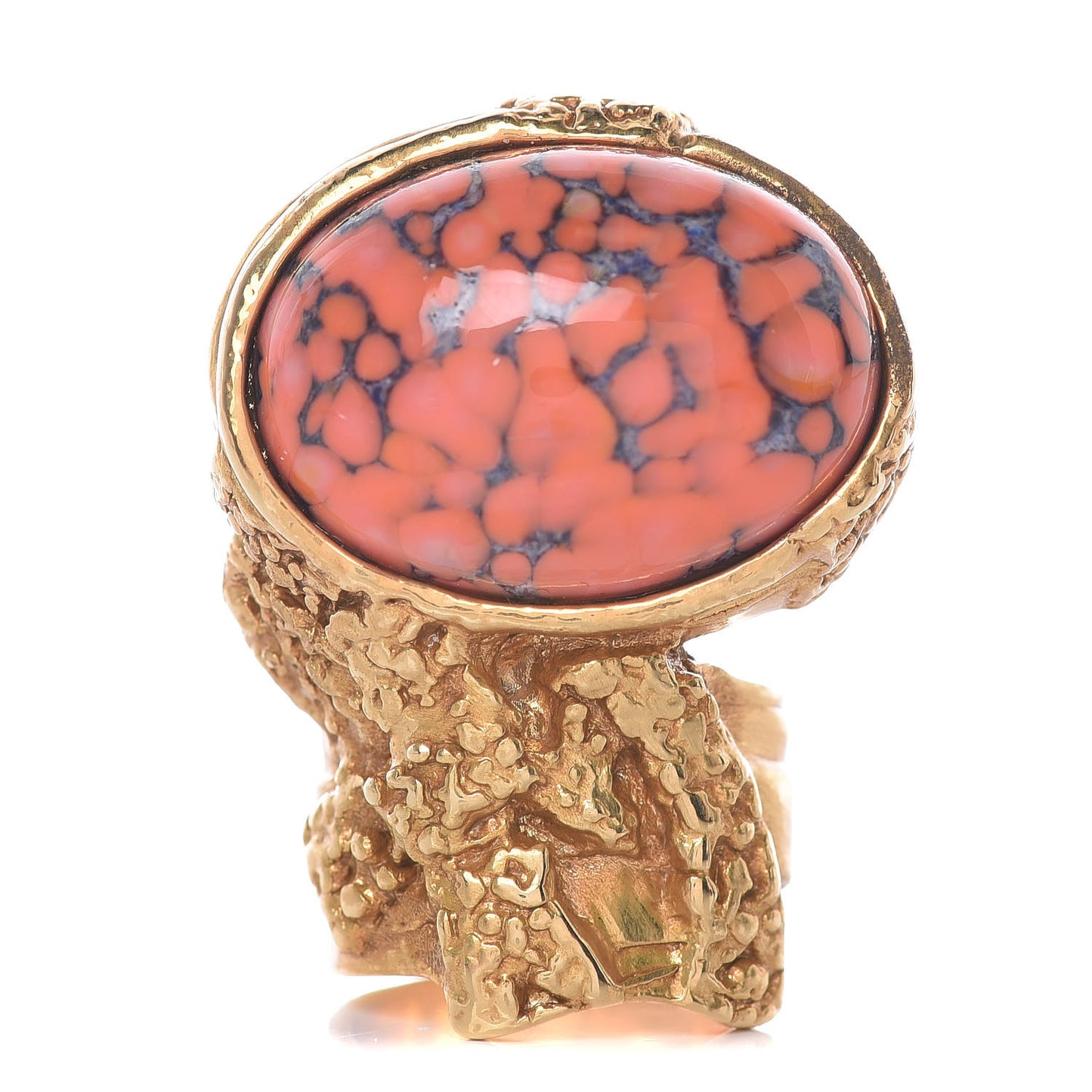 Glass Cabochon Arty Ovale Ring 5 Gold Coral
