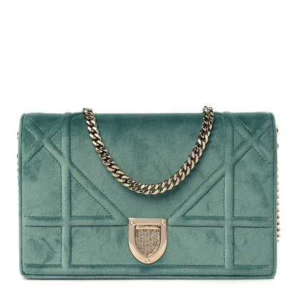 Christian Dior Velvet Diorama Wallet On Chain Pouch Water Blue 1 of 10