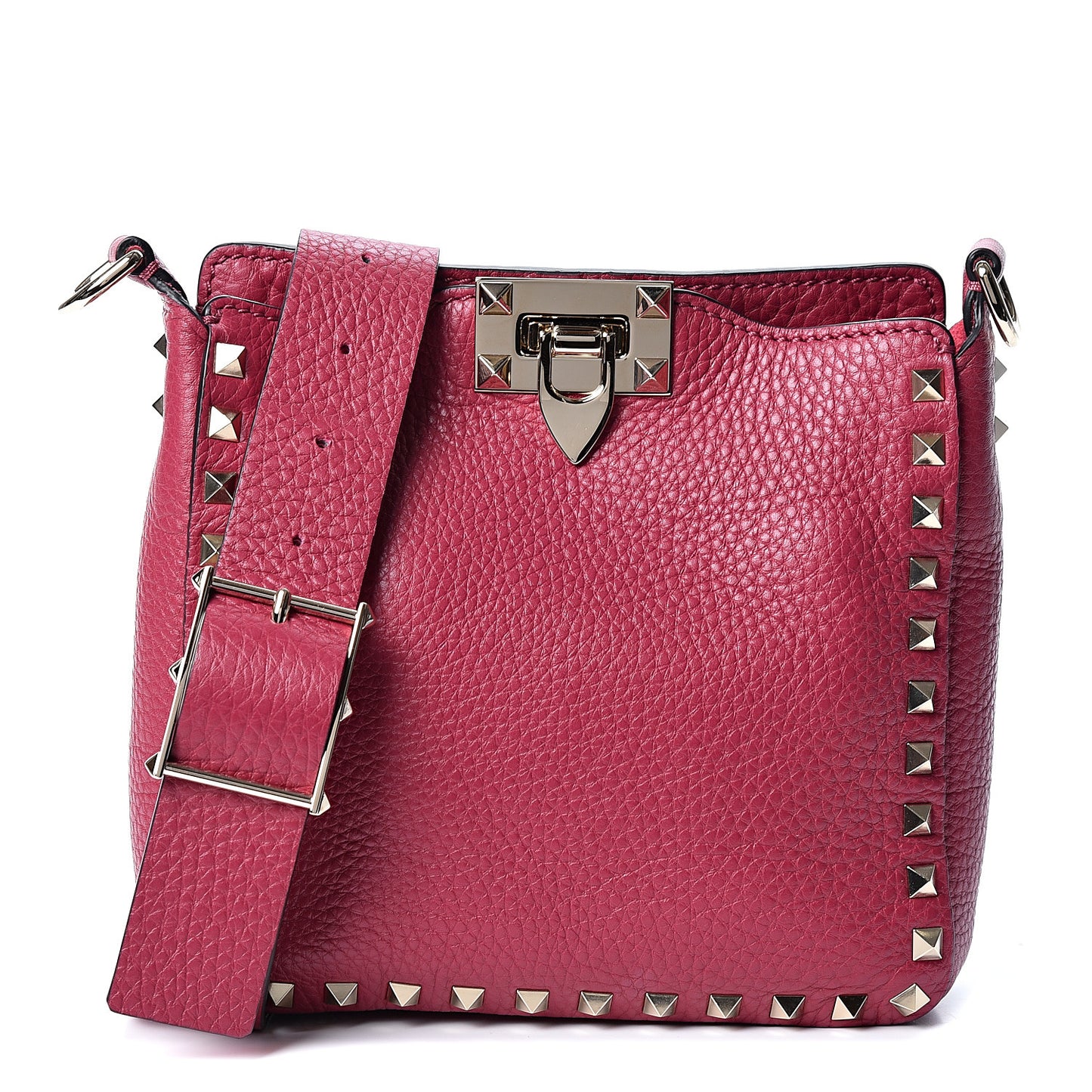 Pebbled Calfskin Mini Rockstud Flip-Lock Messenger Bag Raspberry