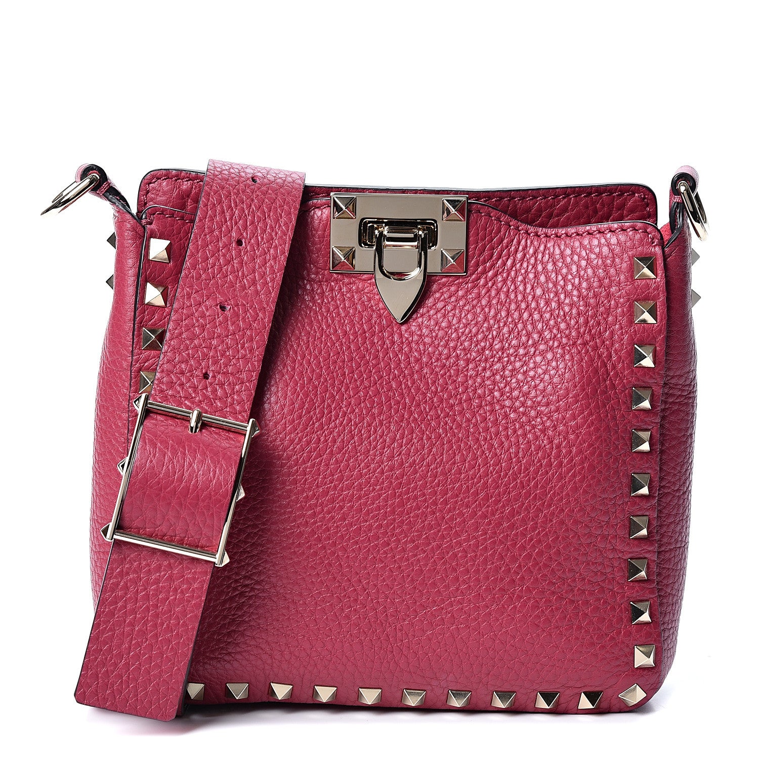 Valentino Garavani Pebbled Calfskin Mini Rockstud Flip-Lock Messenger Bag Raspberry 1 of 8