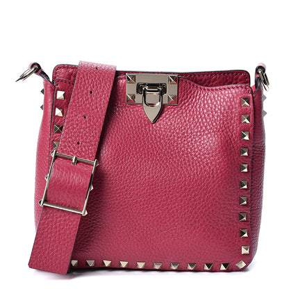 Valentino Garavani Pebbled Calfskin Mini Rockstud Flip-Lock Messenger Bag Raspberry 1 of 8