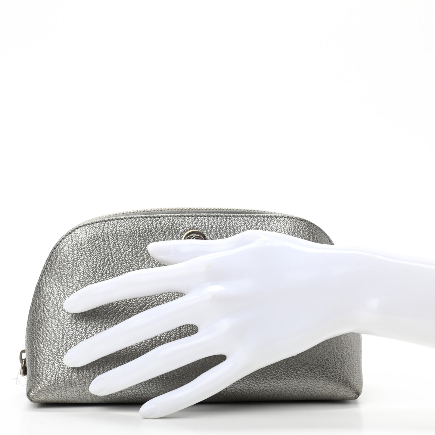 Metallic Goatskin Cosmetic Case Silver