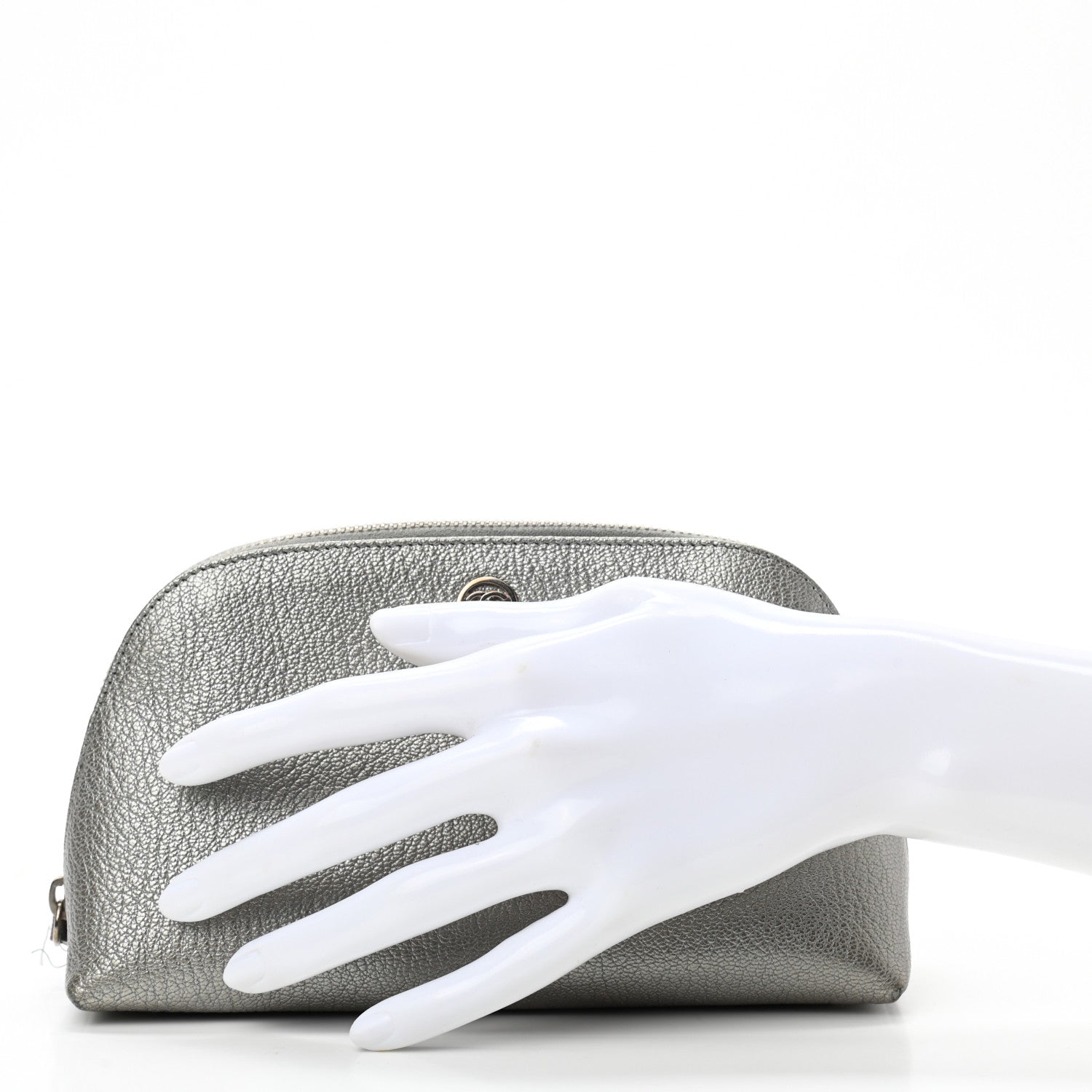 Chanel Metallic Goatskin Cosmetic Case Silver 2 of 8