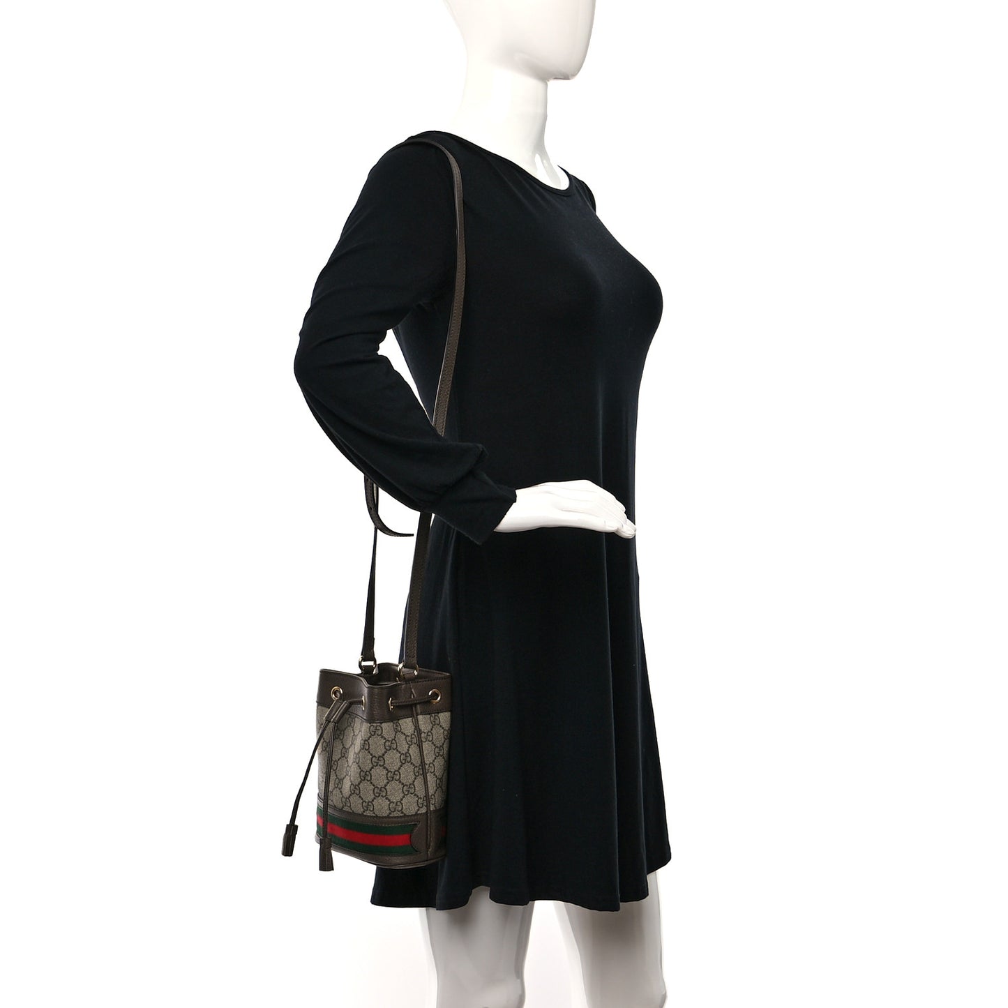 GG Supreme Monogram Web Mini Ophidia Bucket Bag Brown