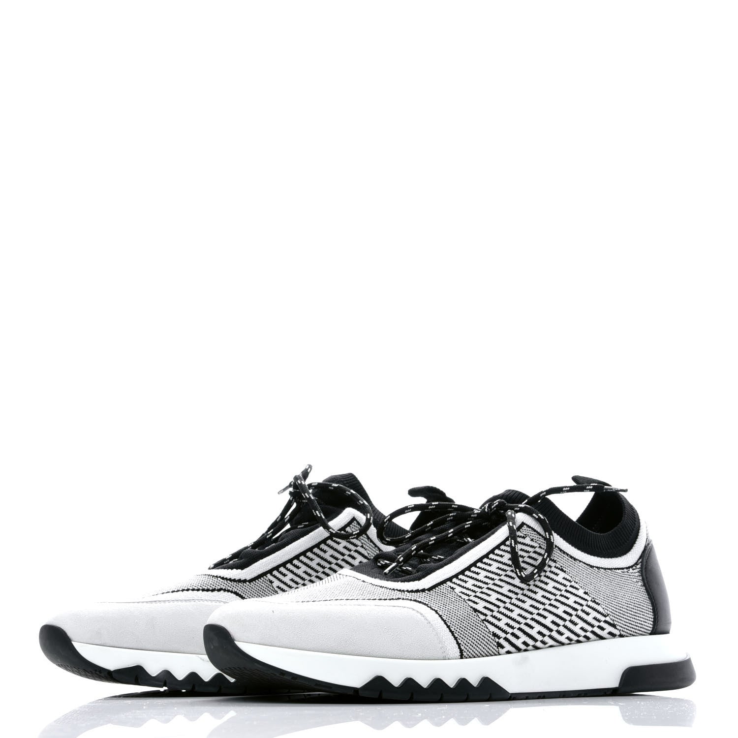 Hermes Knit Bi-Color Womens Addict Sneakers 40 Black White 3 of 8