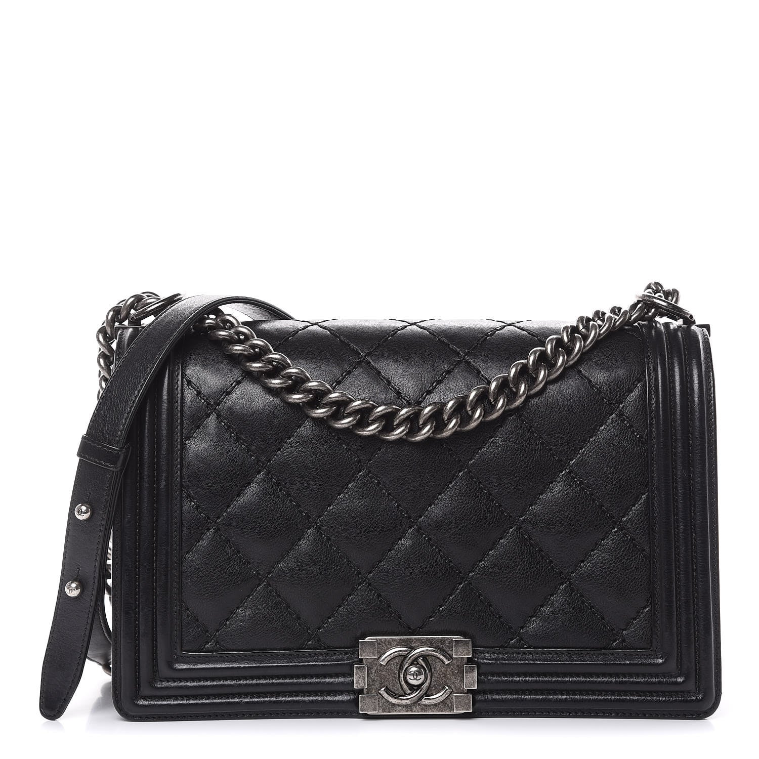 Chanel Calfskin Quilted Double Stitch New Medium Boy Flap Black 1 of 14