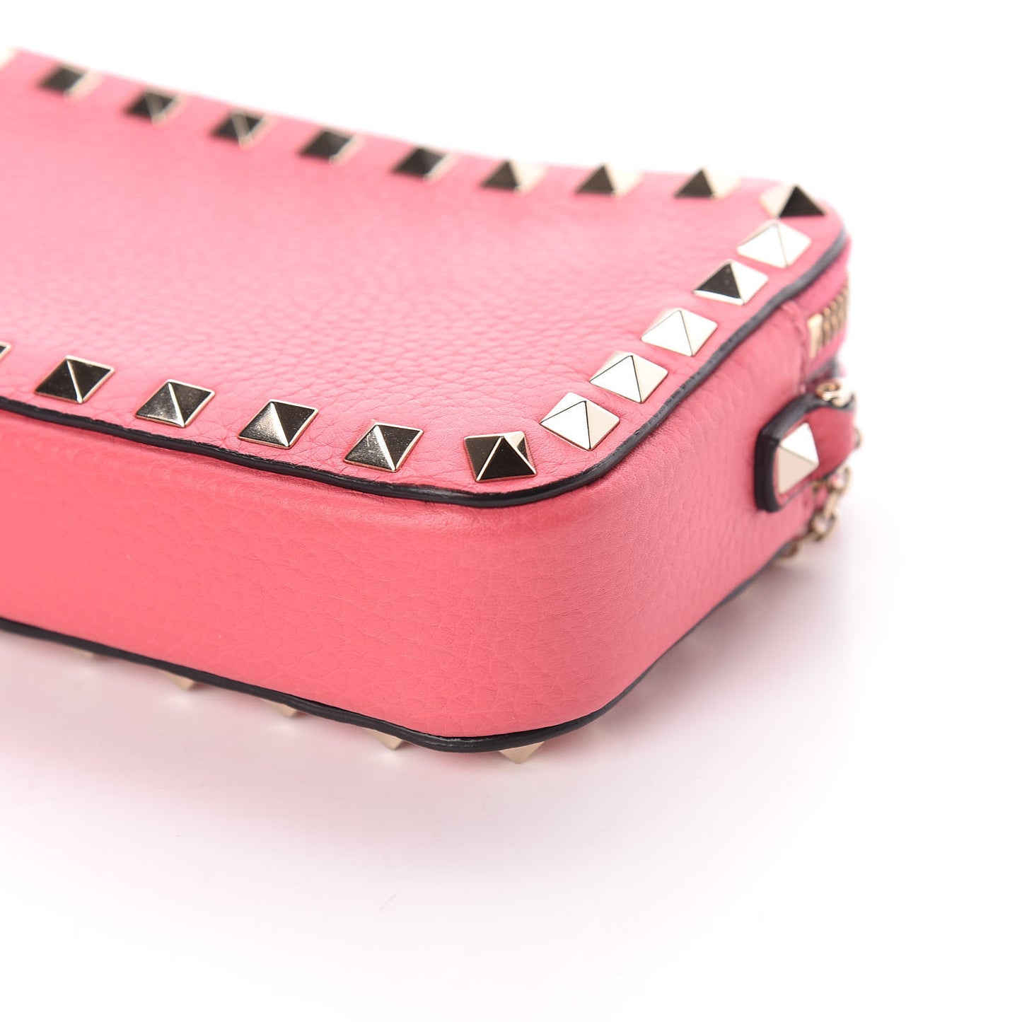 Pebbled Calfskin Rockstud Chain Pouch Shoulder Bag Shadow Pink