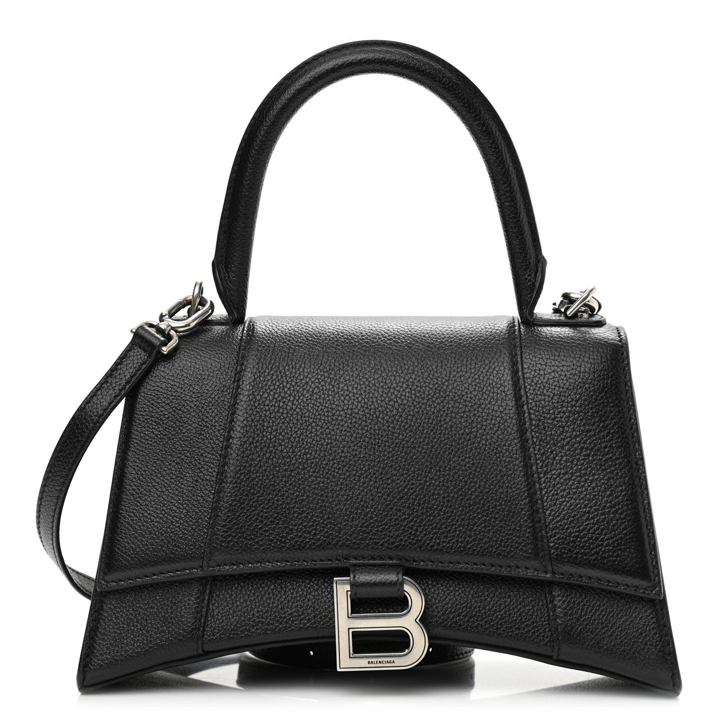 Grained Calfskin Small Hourglass Top Handle Bag Black