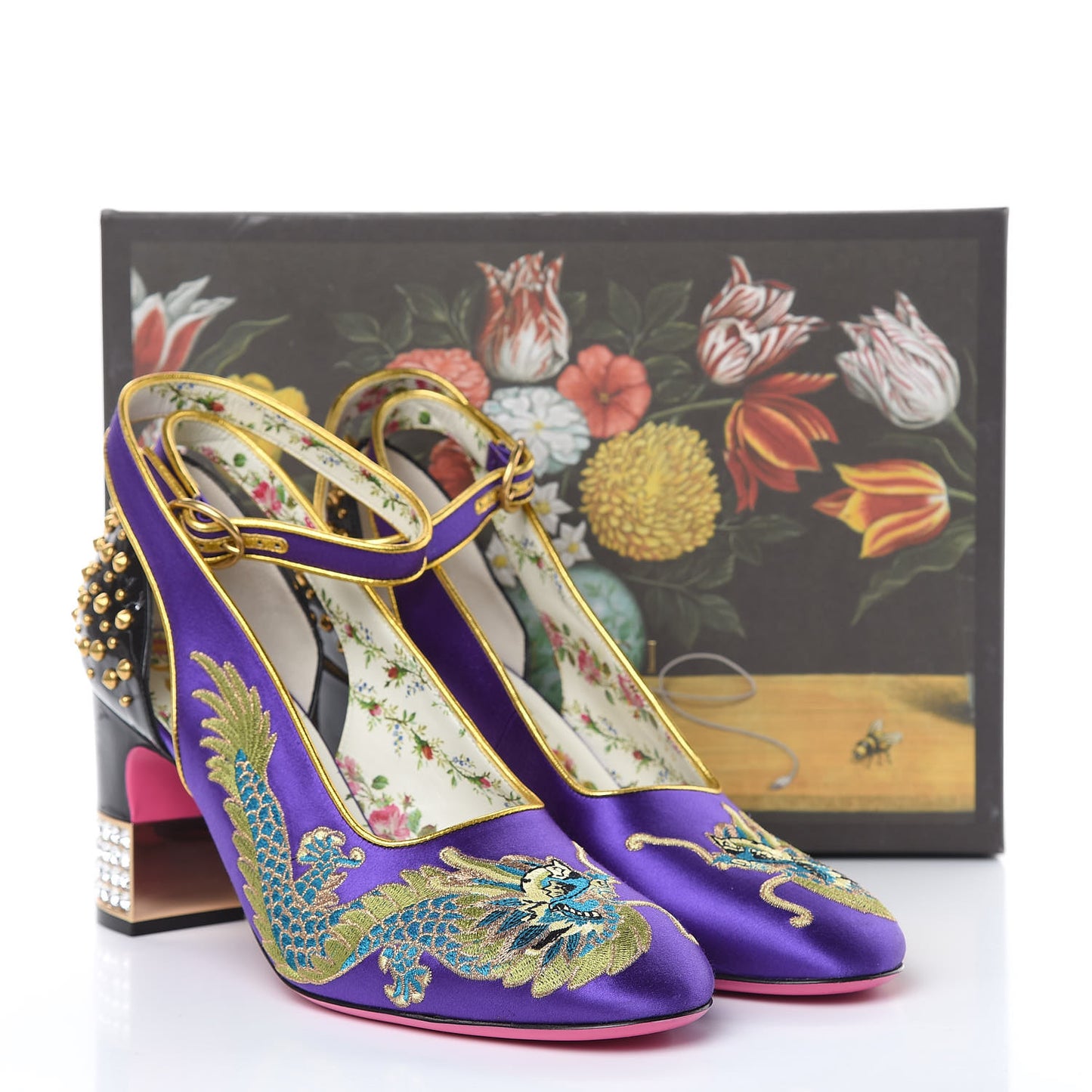 Satin Embroidered Dragon Caspar Pumps 41 Purple Oro Vecchio Black
