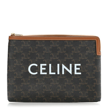Celine Triomphe Canvas Lambskin Small Pouch Tan 1 of 6