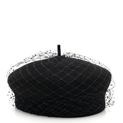 Christian Dior Cotton Canvas Arty Beret with Veil 57 Black 3 of 8