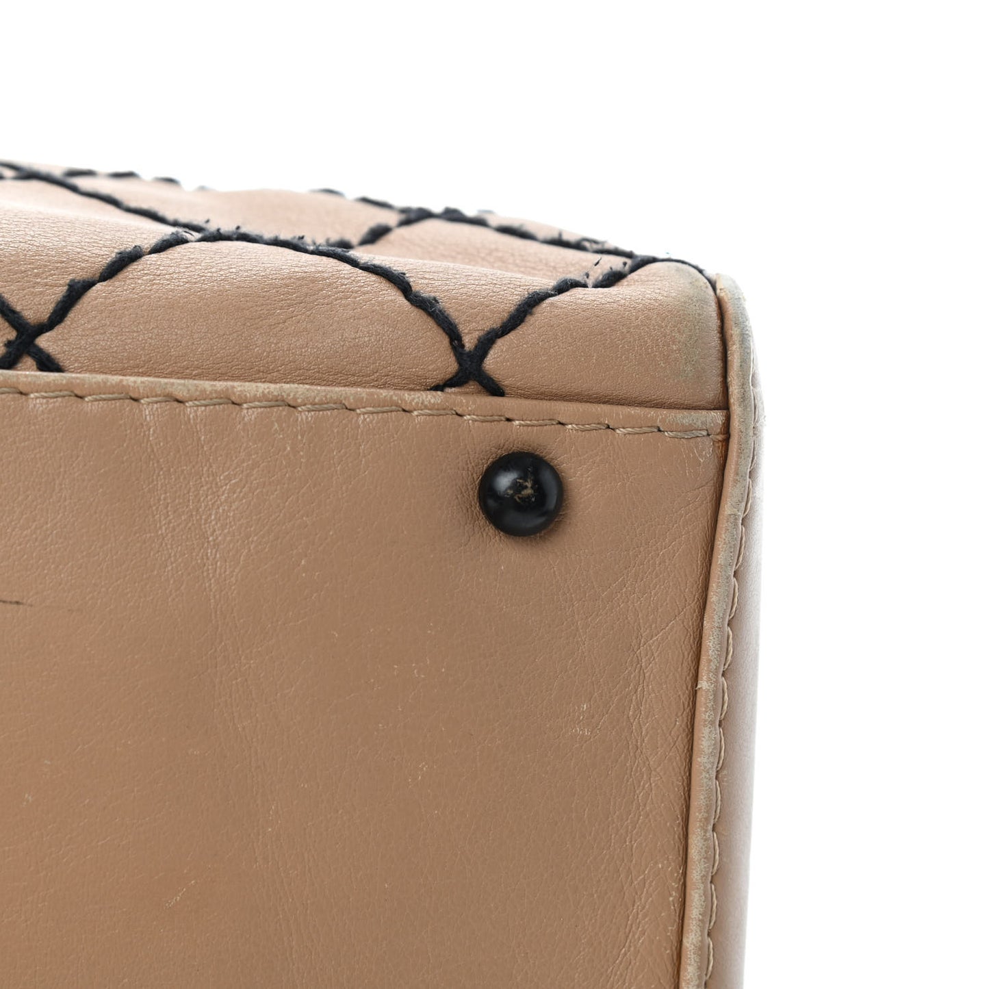 Calfskin Contrast Stitch Surpique Bowler Beige