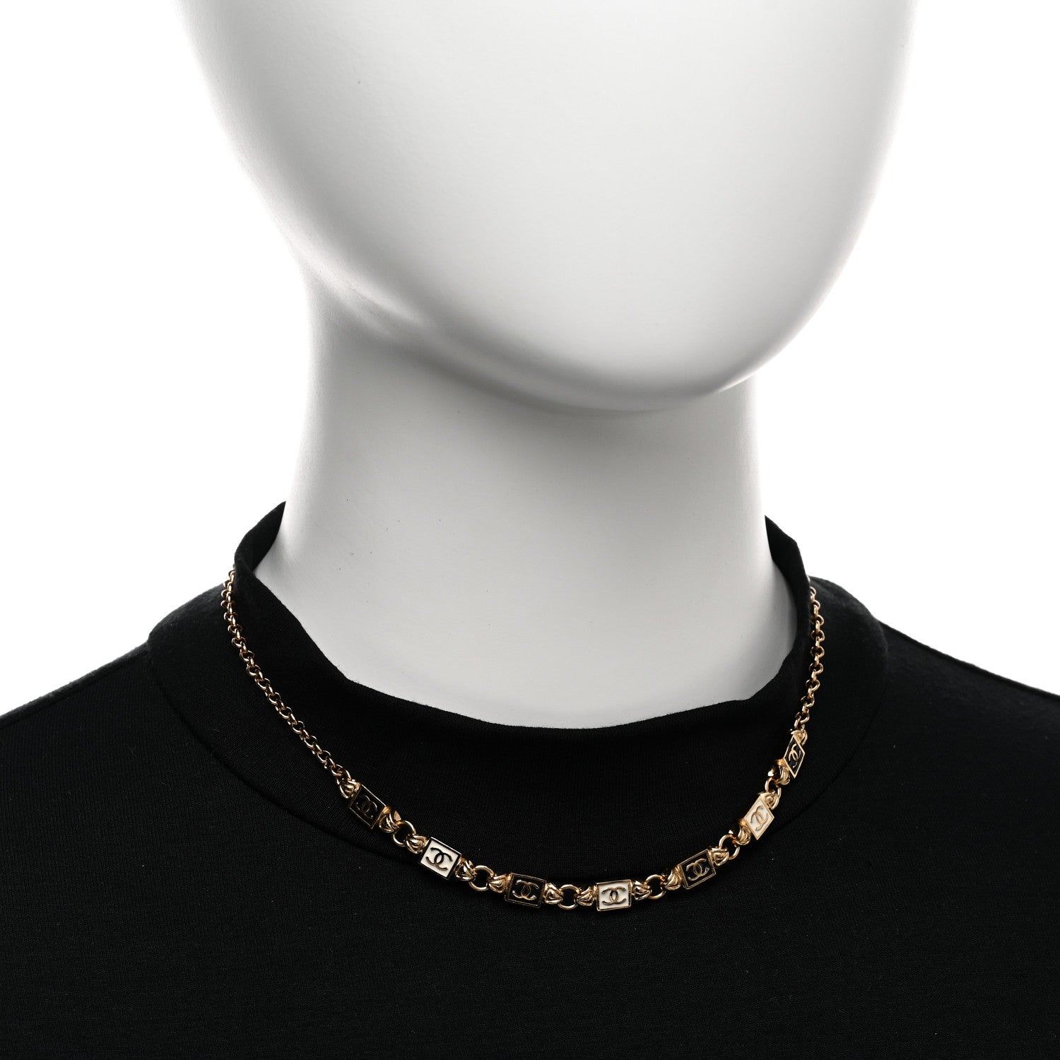 Chanel Metal Enamel CC Squares Choker Gold White Black 2 of 6