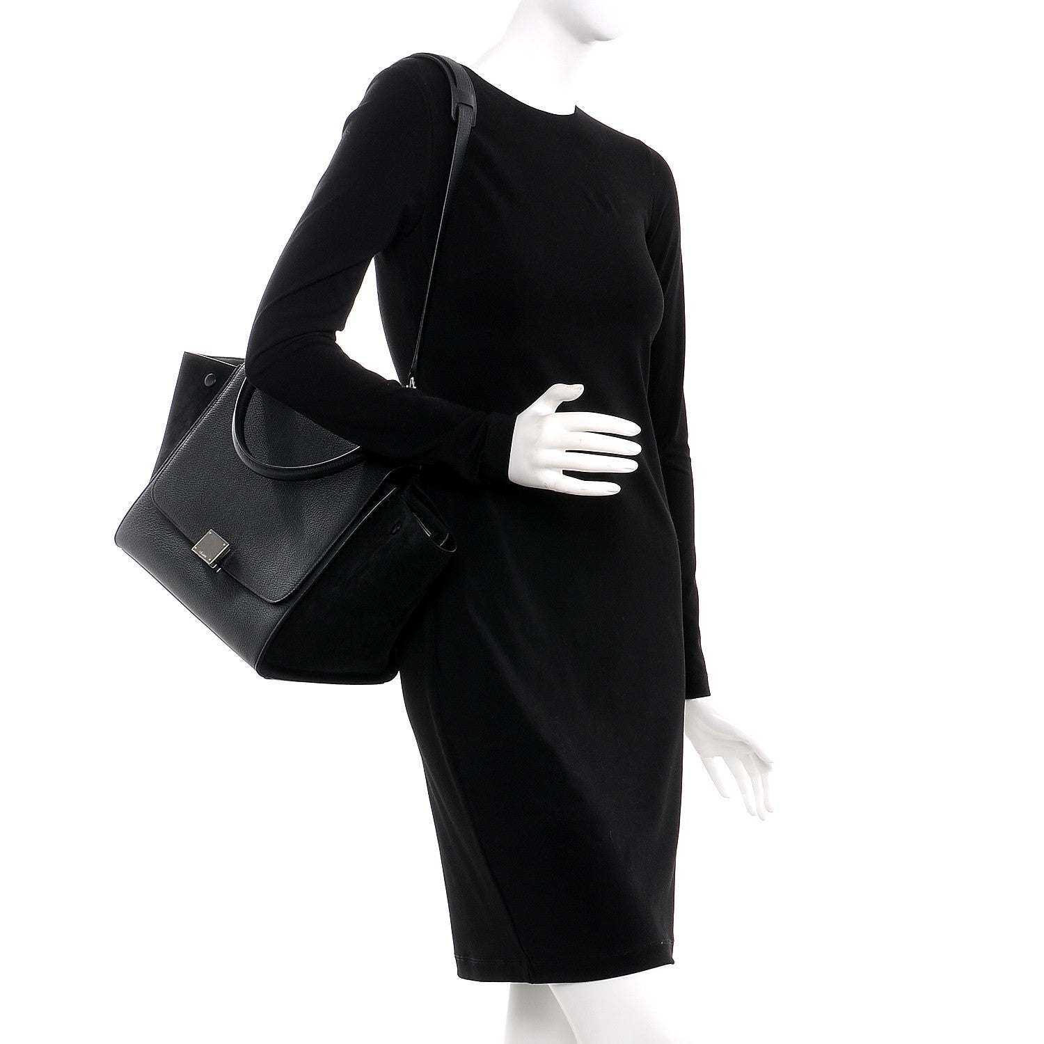 Celine Drummed Calfskin Suede Medium Trapeze Black 2 of 7