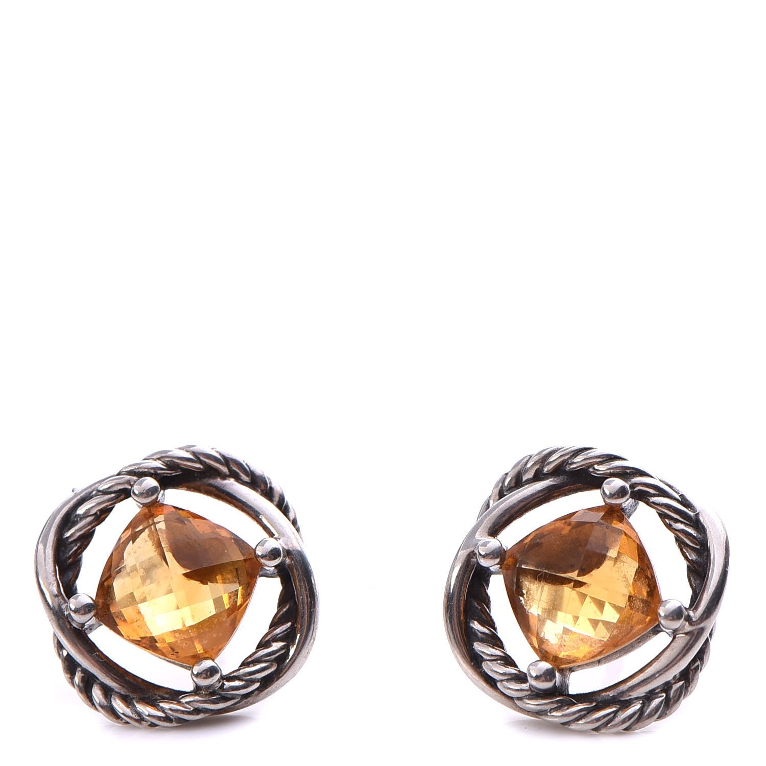 David Yurman Sterling Silver Citrine 7mm Infinity Earrings 1 of 5