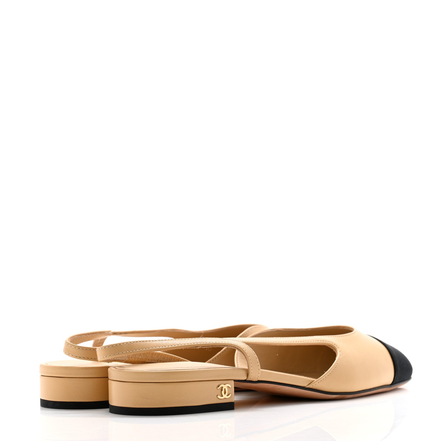 Chanel Goatskin Grosgrain Cap Toe CC Slingback Sandals 36 Beige Black 4 of 10