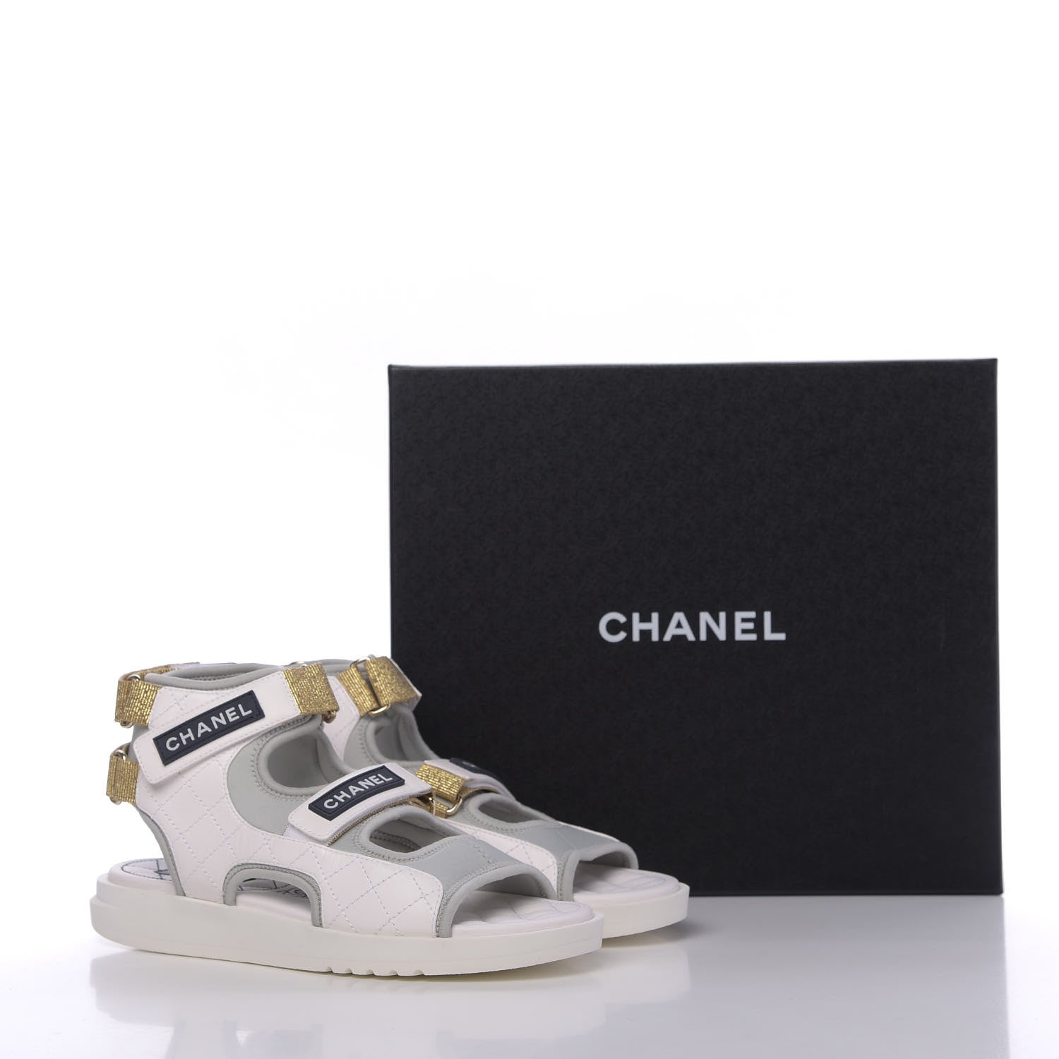 Chanel Goatskin Fabric Gladiator Sandals 40 Grey Navy Blue 10 of 10