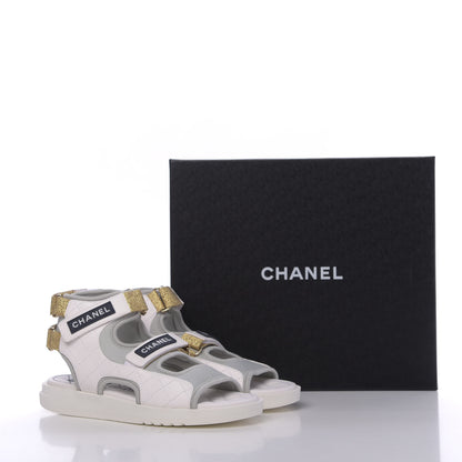 Chanel Goatskin Fabric Gladiator Sandals 40 Grey Navy Blue 10 of 10