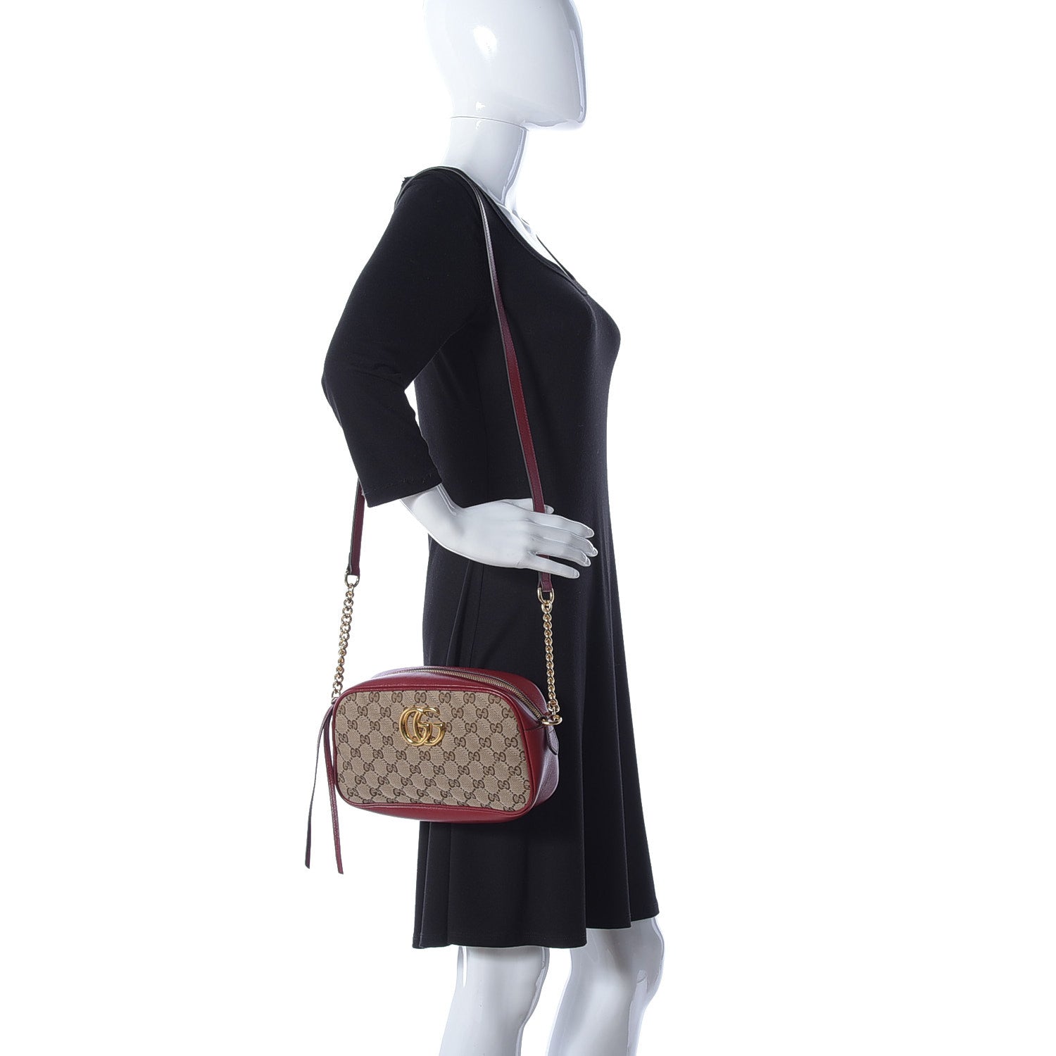 Gucci Monogram Azalea Calfskin Matelasse Diagonal Small GG Marmont Chain Shoulder Bag Beige Ebony New Cherry Red 2 of 9