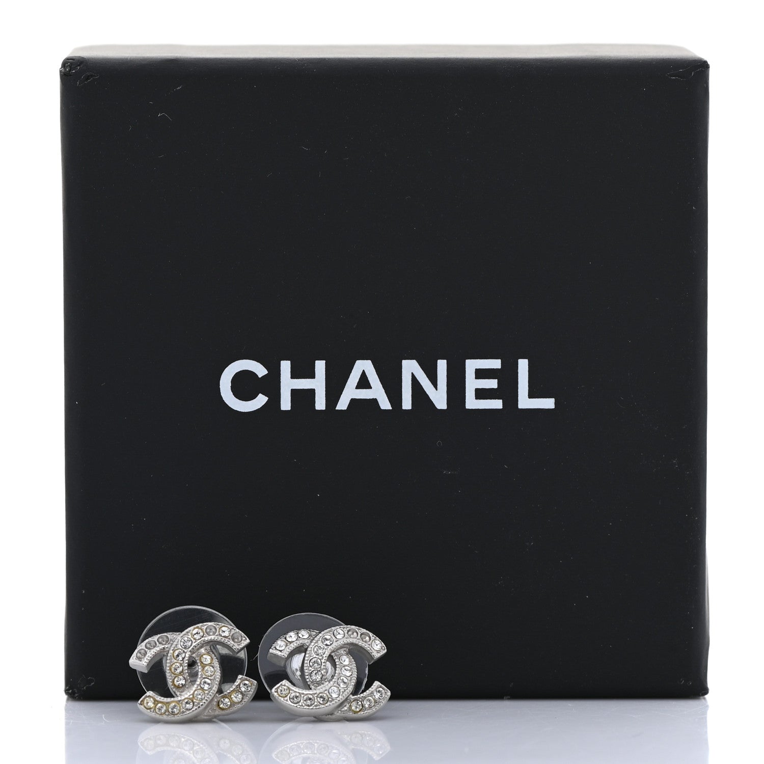 Chanel Crystal Timeless CC Earrings Silver 5 of 5