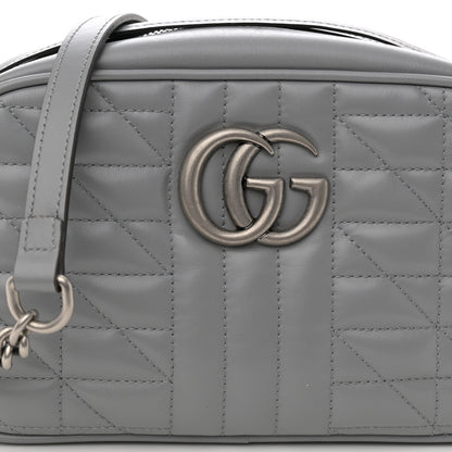Gucci Calfskin Matelasse Aria Small GG Marmont Chain Shoulder Bag Deep Grey 7 of 9
